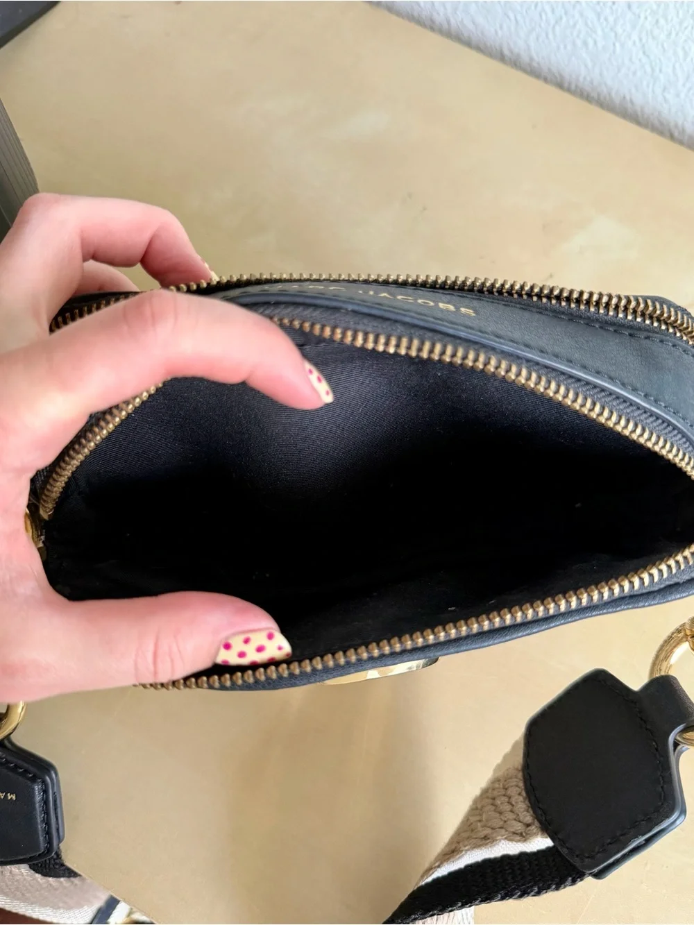 Marc Jacobs The Snapshot Woven Black & Cream Crossbody Bag